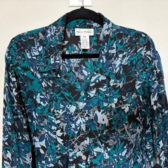 Rena Rowan Womens Size 18W Button Up Shirt 100% Silk Vintage Floral Top Career - Picture 3 of 12